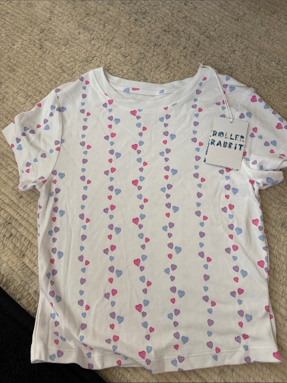 Roller Rabbit White Tee with Pink & Lavender Heart Stripes